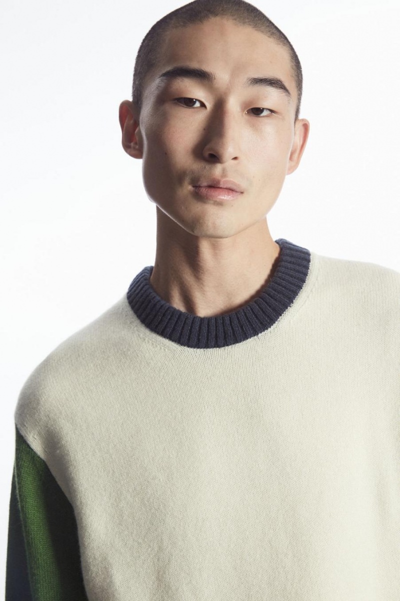 Jumpers Barbati COS Colour-block Lână Albi Verzi Inchis Bleumarin | CLDZS-8204