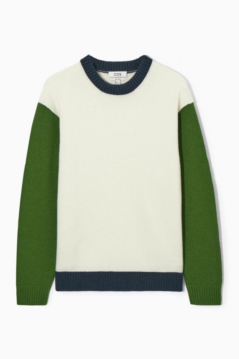 Jumpers Barbati COS Colour-block Lână Albi Verzi Inchis Bleumarin | CLDZS-8204