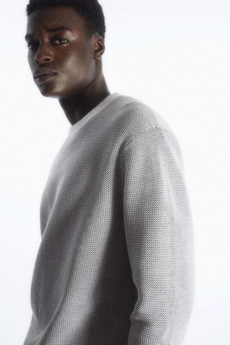 Jumpers Barbati COS Double-faced Bumbac-mesh Gri | AZOCS-0486