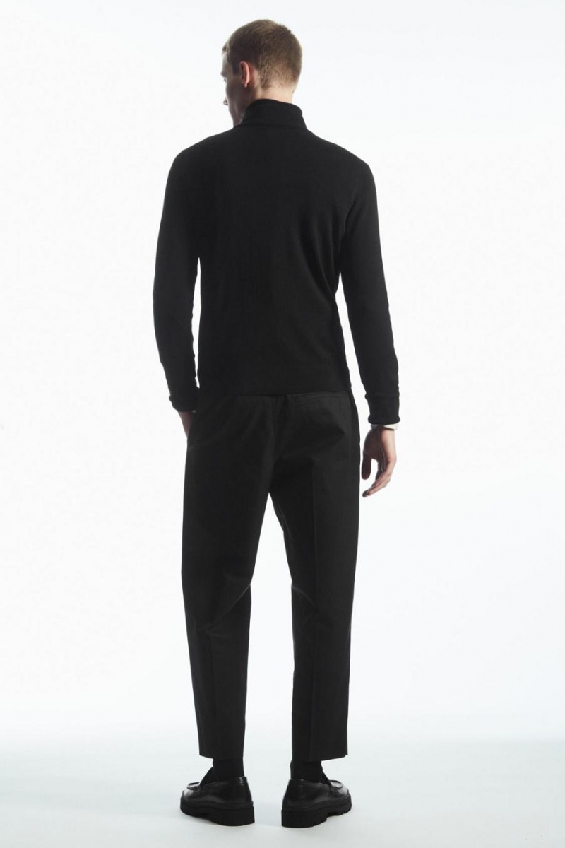 Jumpers Barbati COS Funnel-neck Lână Half-zip Negrii | TJOGU-0982