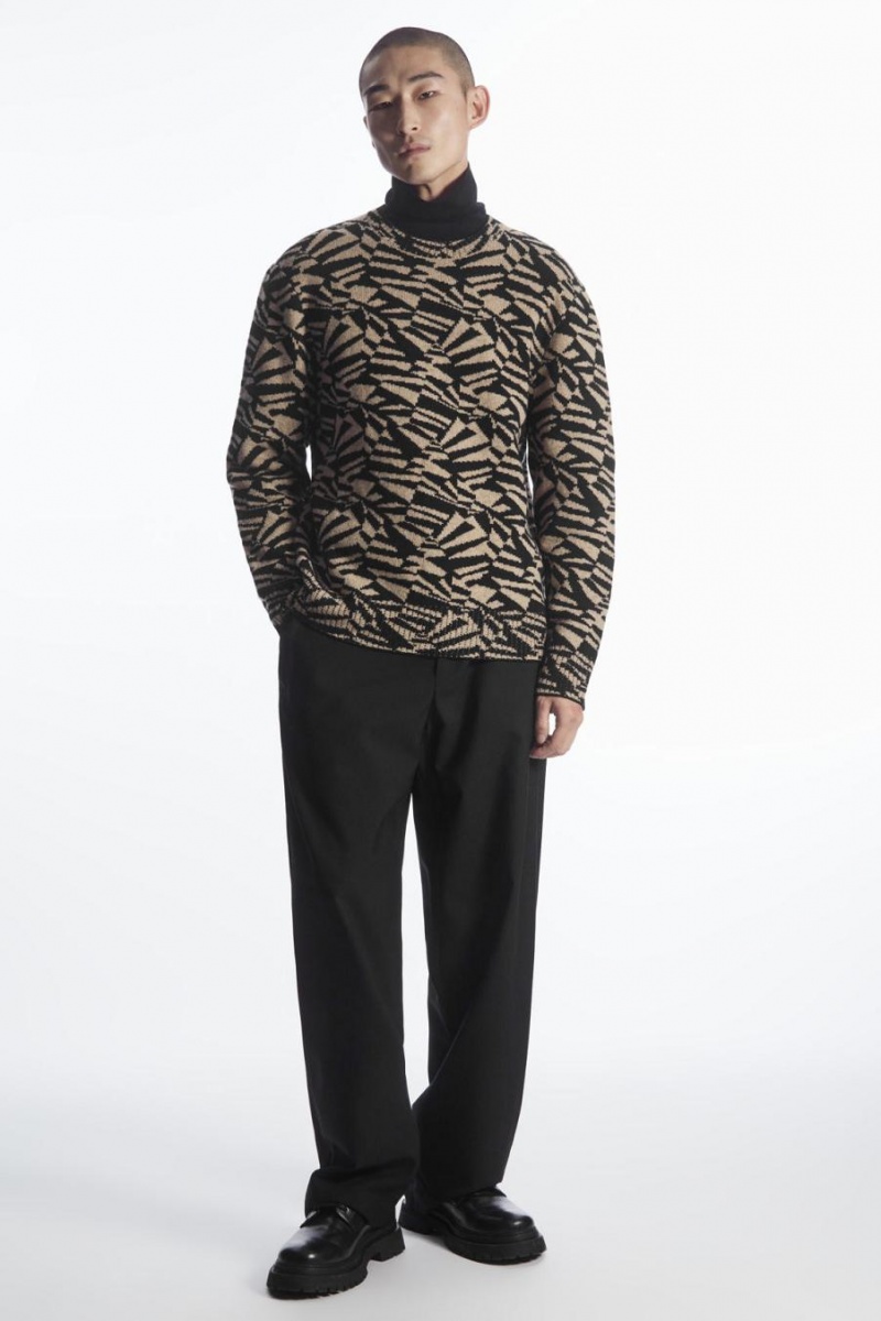 Jumpers Barbati COS Geometric Lână-jacquard Negrii Bej | HJETI-9148
