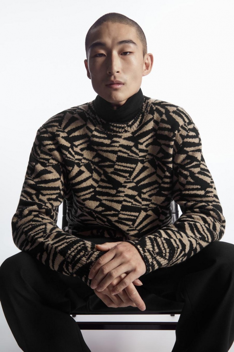 Jumpers Barbati COS Geometric Lână-jacquard Negrii Bej | HJETI-9148