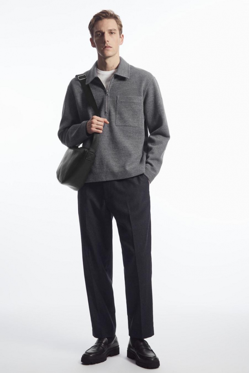 Jumpers Barbati COS Half-zip Lână-blend Gri | CLDXJ-0287