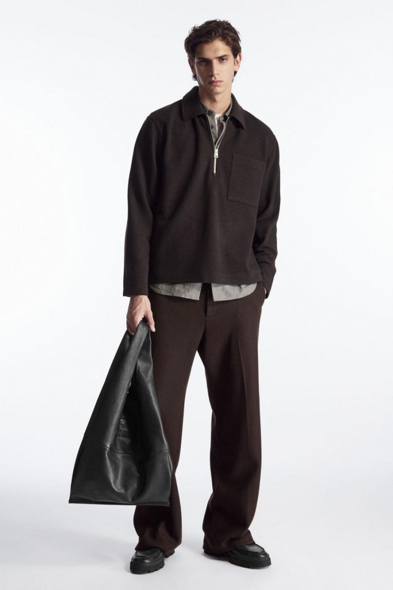 Jumpers Barbati COS Half-zip Lână-blend Maro Inchis | RVIAD-4279