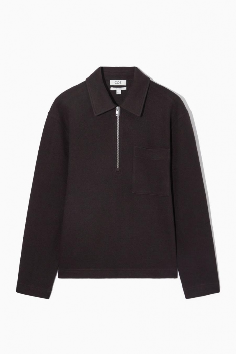 Jumpers Barbati COS Half-zip Lână-blend Maro Inchis | RVIAD-4279