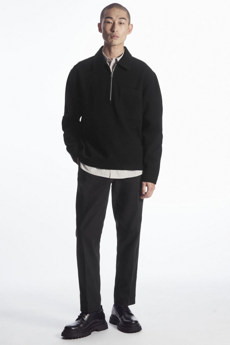 Jumpers Barbati COS Half-zip Lână-blend Negrii | EYSUT-9710
