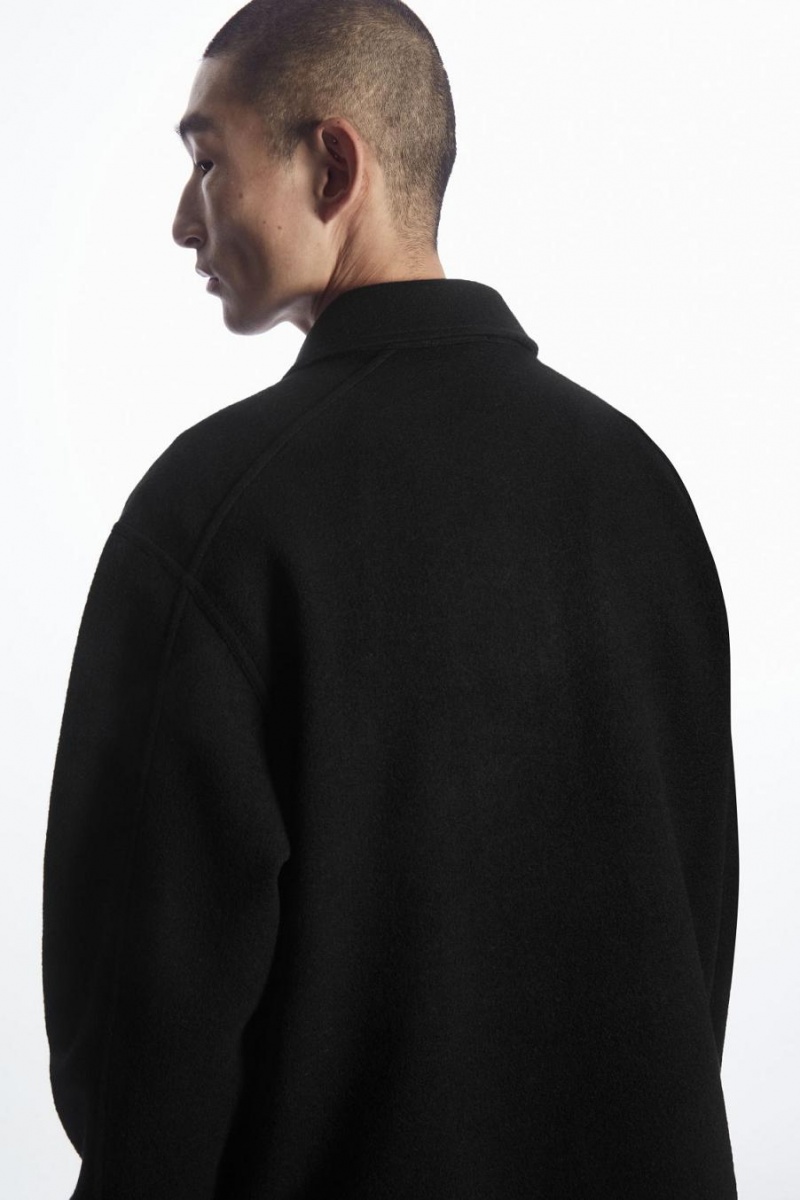 Jumpers Barbati COS Half-zip Lână-blend Negrii | EYSUT-9710