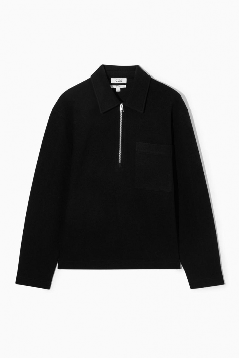 Jumpers Barbati COS Half-zip Lână-blend Negrii | EYSUT-9710