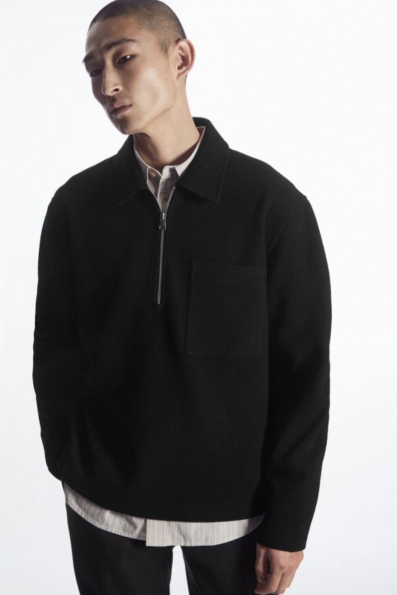 Jumpers Barbati COS Half-zip Lână-blend Negrii | EYSUT-9710