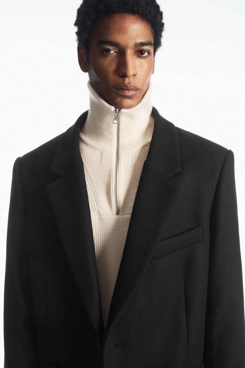 Jumpers Barbati COS Lână And Bumbac-blend Half-zip Albi | UYQLI-7345