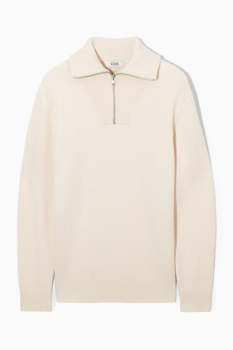 Jumpers Barbati COS Lână And Bumbac-blend Half-zip Albi | UYQLI-7345