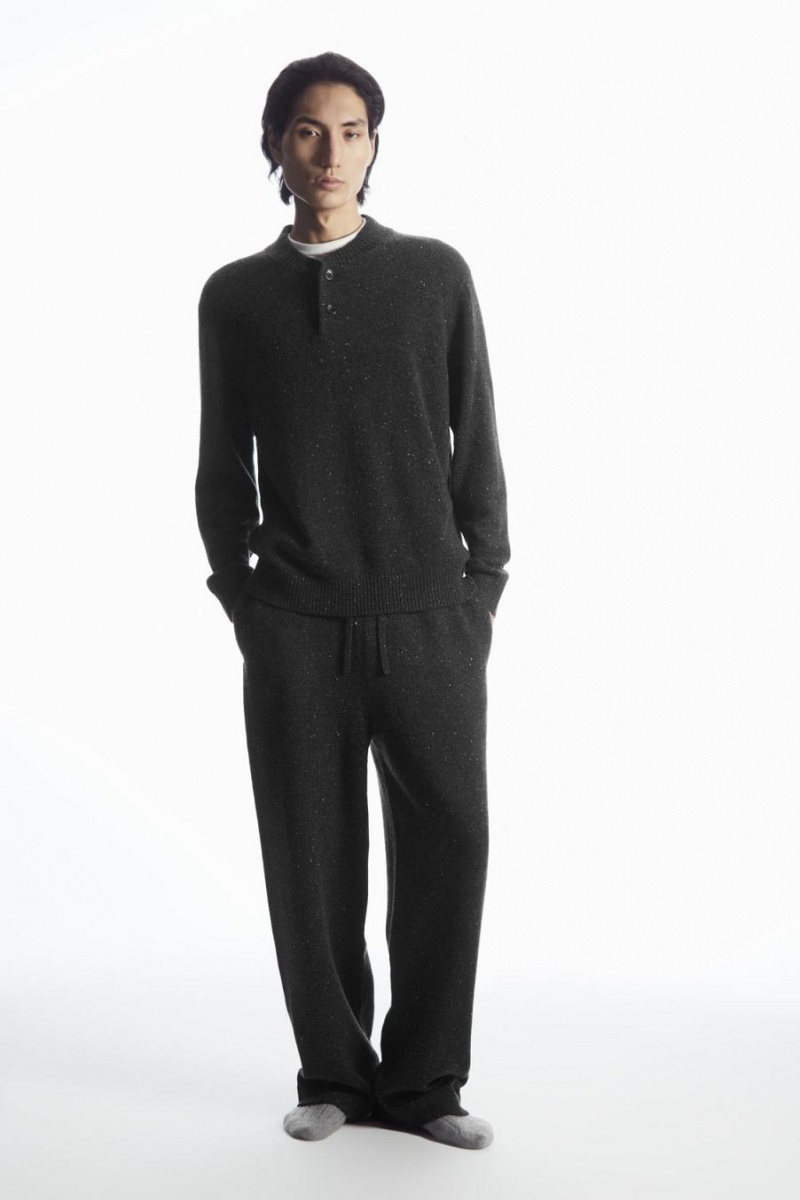 Jumpers Barbati COS Pure Cashmere Henley Gri Inchis | NTMPU-2813