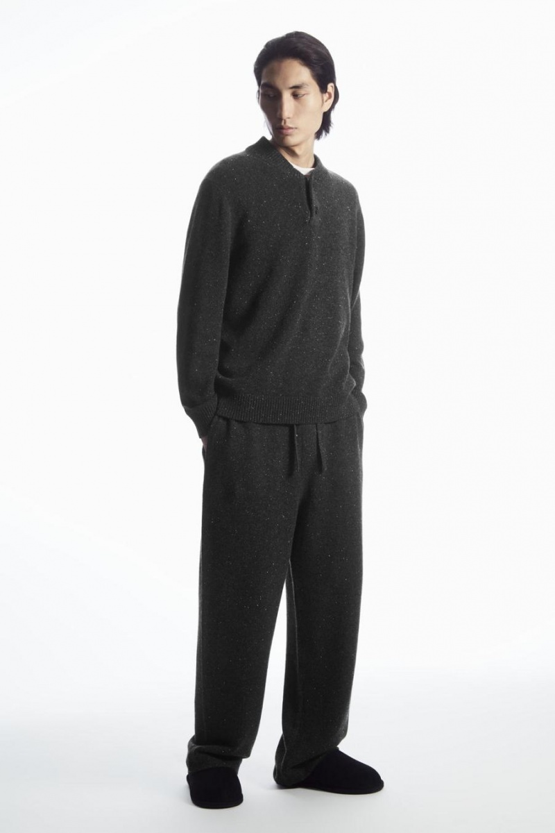 Jumpers Barbati COS Pure Cashmere Henley Gri Inchis | NTMPU-2813