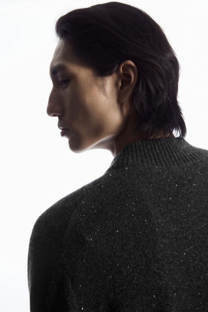Jumpers Barbati COS Pure Cashmere Henley Gri Inchis | NTMPU-2813
