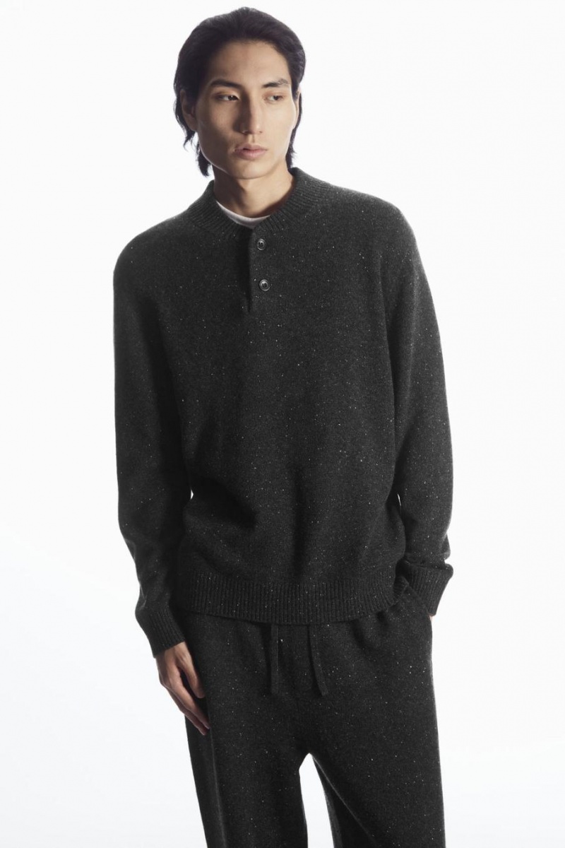 Jumpers Barbati COS Pure Cashmere Henley Gri Inchis | NTMPU-2813