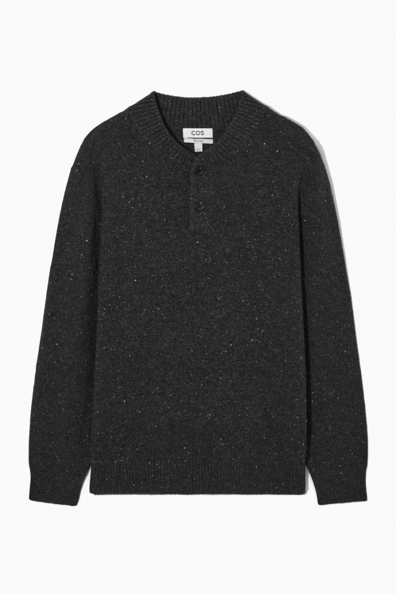 Jumpers Barbati COS Pure Cashmere Henley Gri Inchis | NTMPU-2813