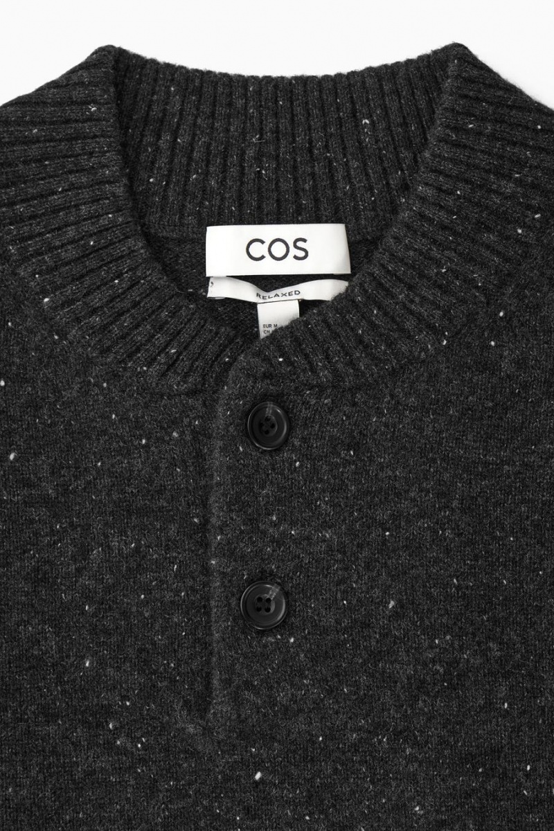 Jumpers Barbati COS Pure Cashmere Henley Gri Inchis | NTMPU-2813