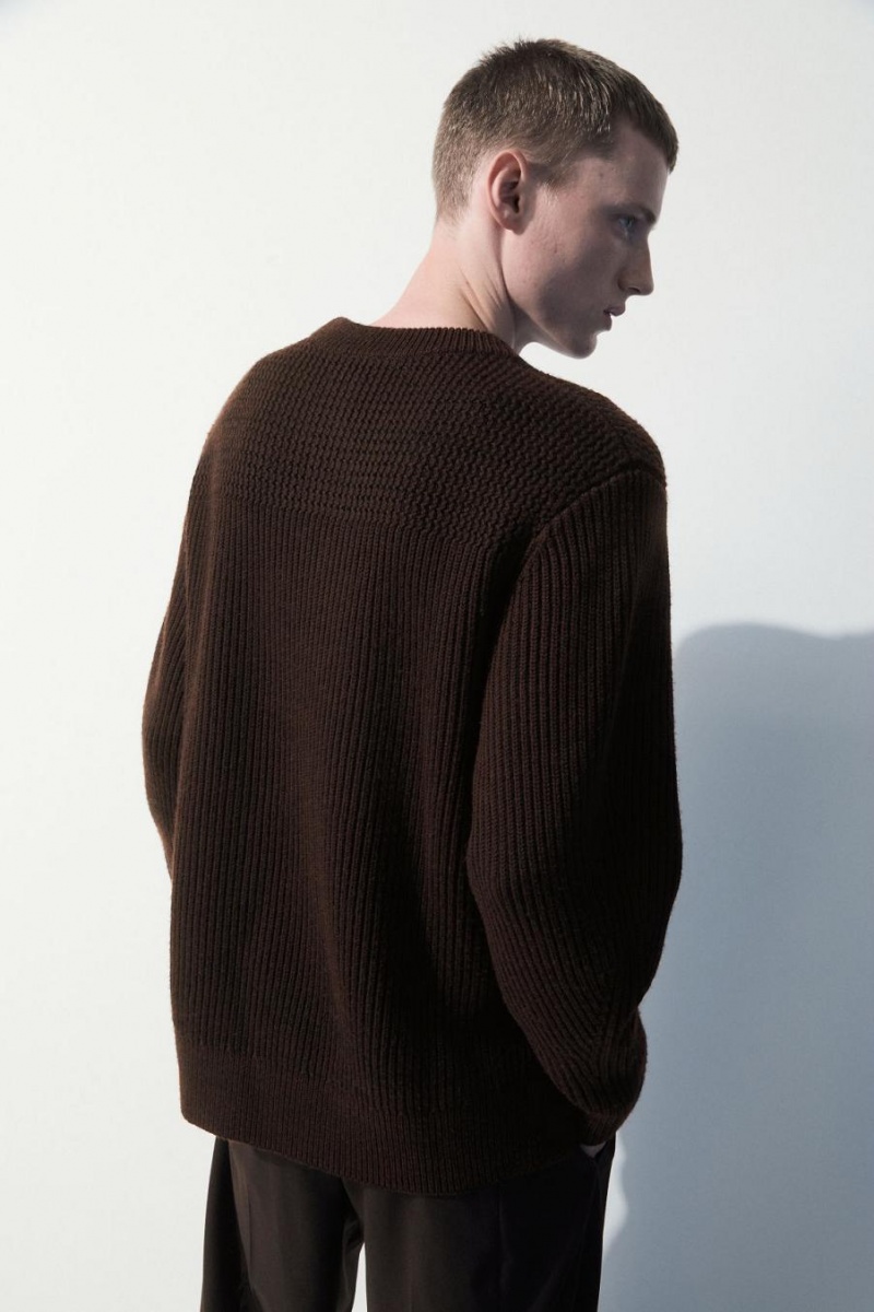 Jumpers Barbati COS The Panelled Lână Maro Inchis | WBRZJ-3750