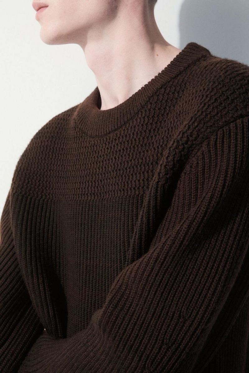 Jumpers Barbati COS The Panelled Lână Maro Inchis | WBRZJ-3750