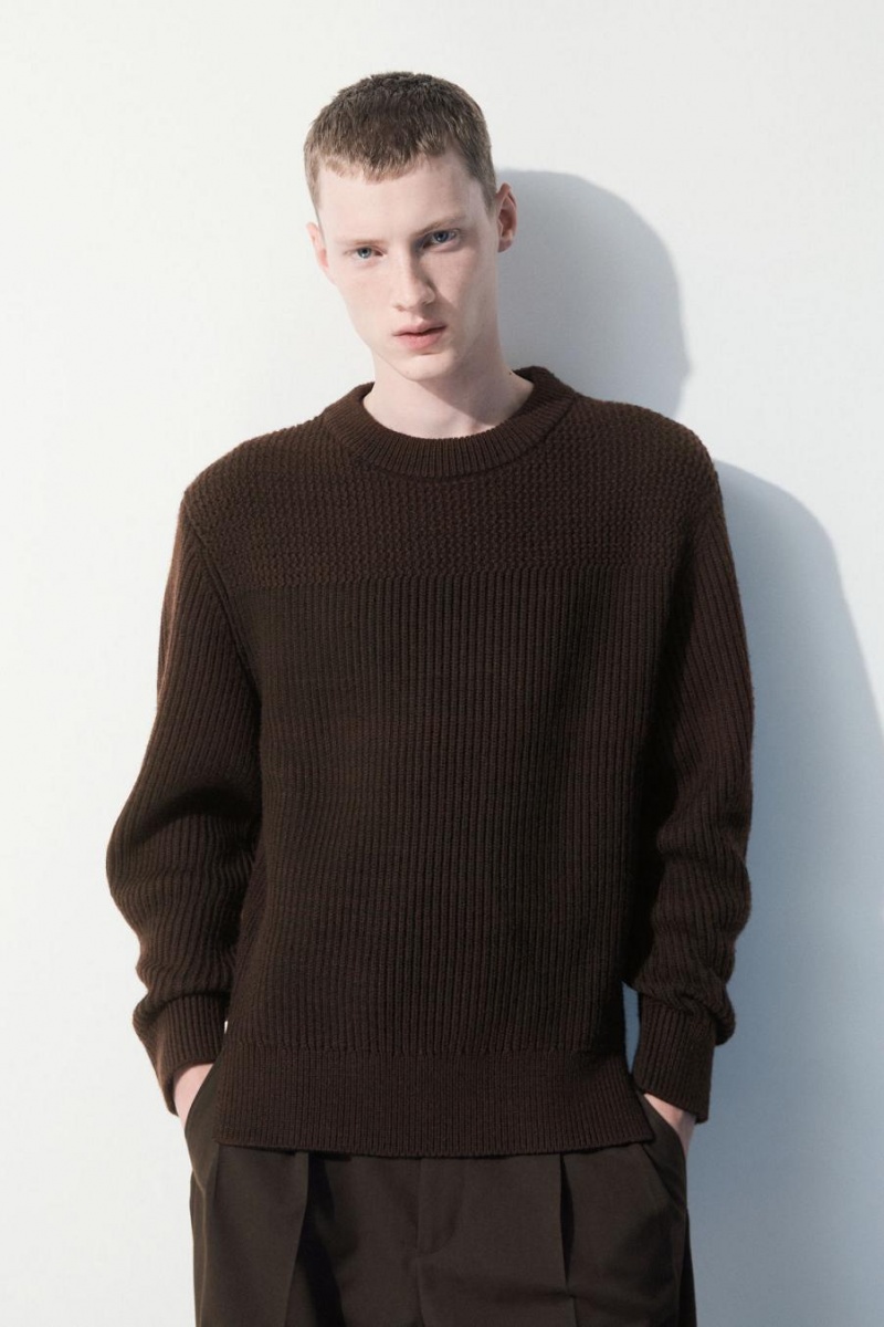 Jumpers Barbati COS The Panelled Lână Maro Inchis | WBRZJ-3750