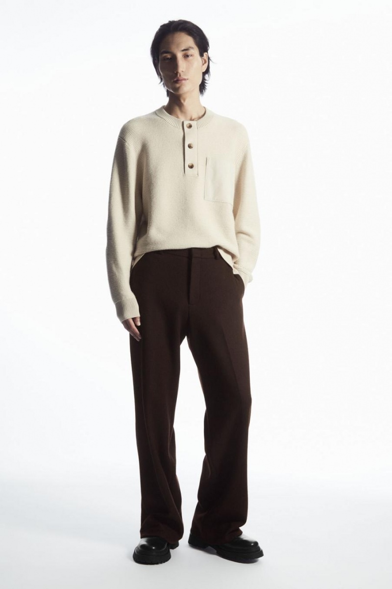 Jumpers Barbati COS Waffle-knit Henley Albi | IRTHA-2079
