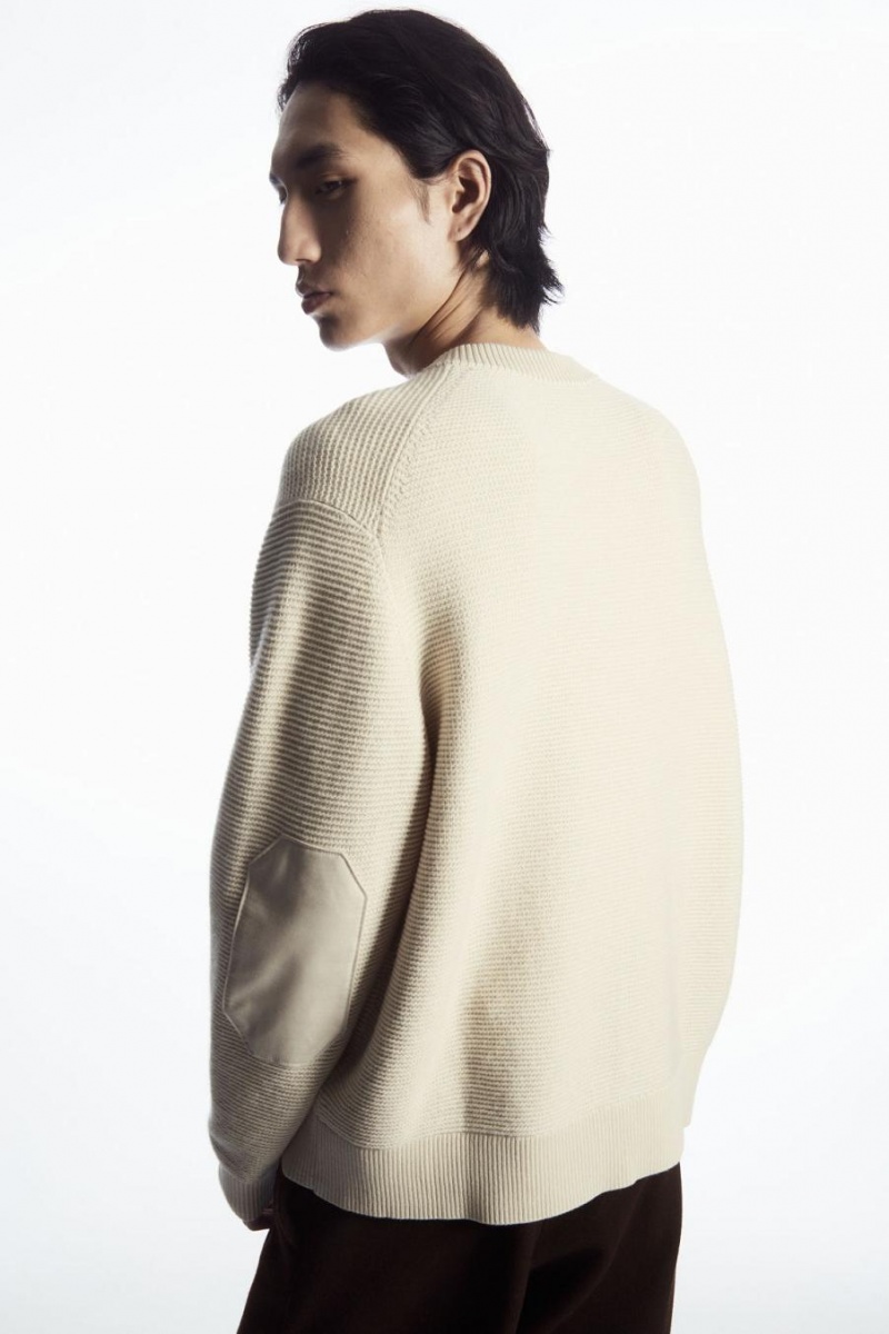 Jumpers Barbati COS Waffle-knit Henley Albi | IRTHA-2079