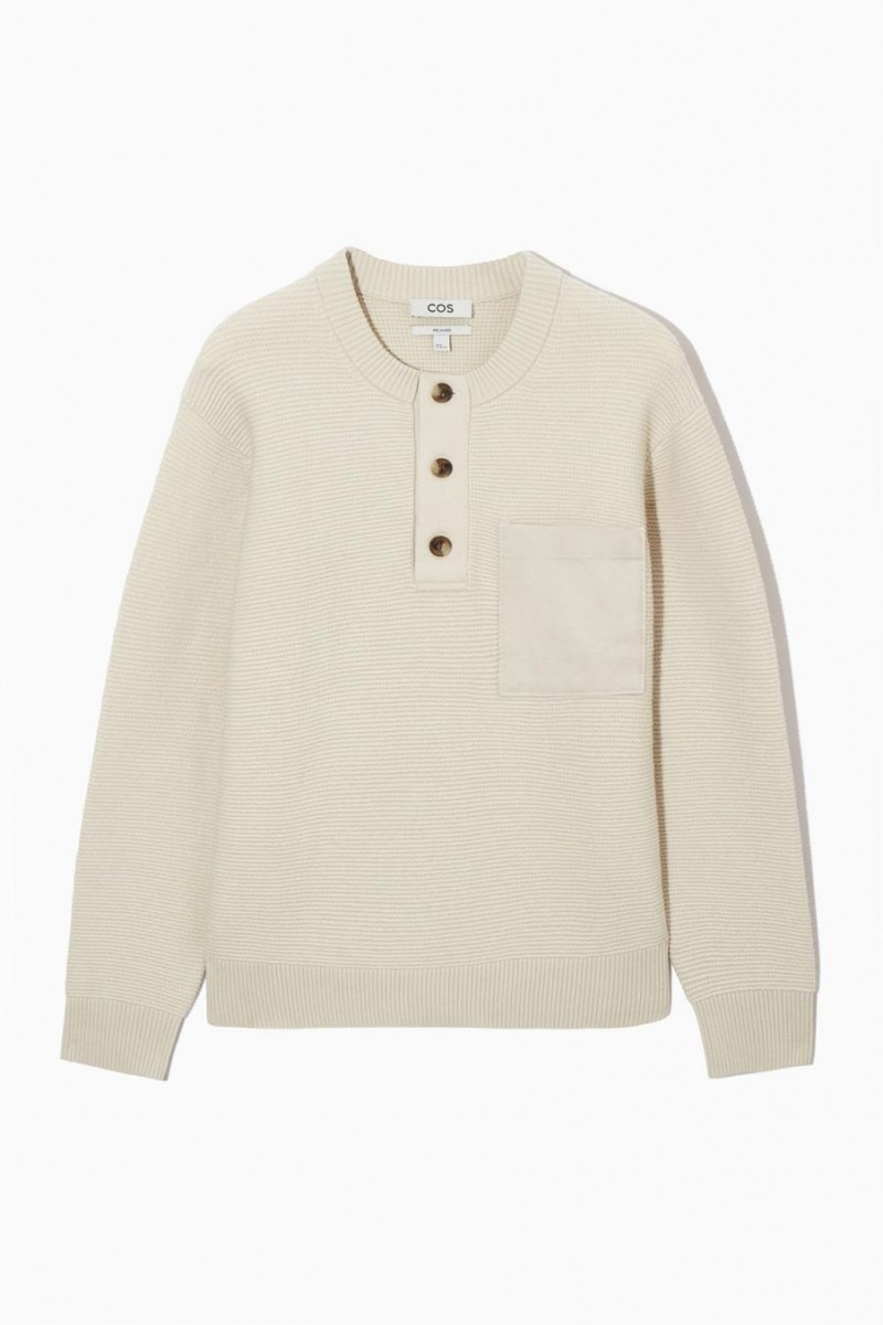 Jumpers Barbati COS Waffle-knit Henley Albi | IRTHA-2079