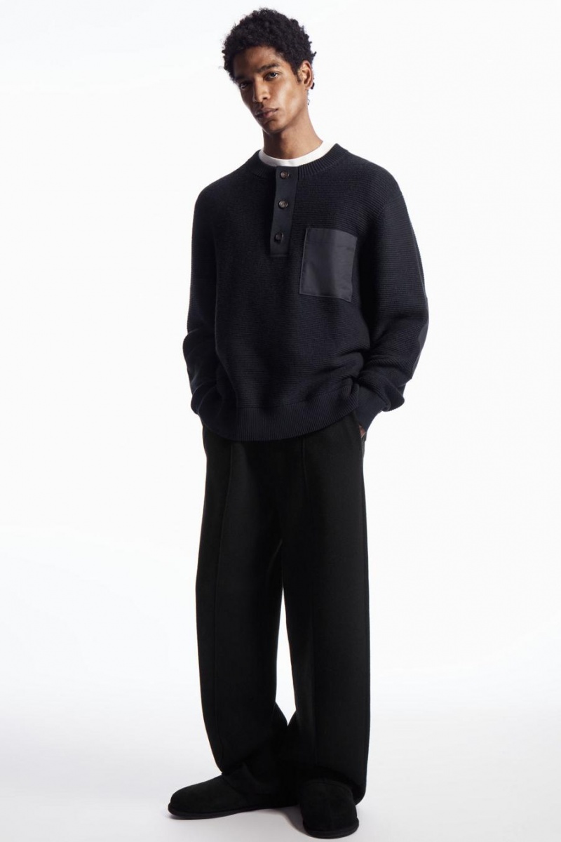 Jumpers Barbati COS Waffle-knit Henley Bleumarin | CHVBO-2403