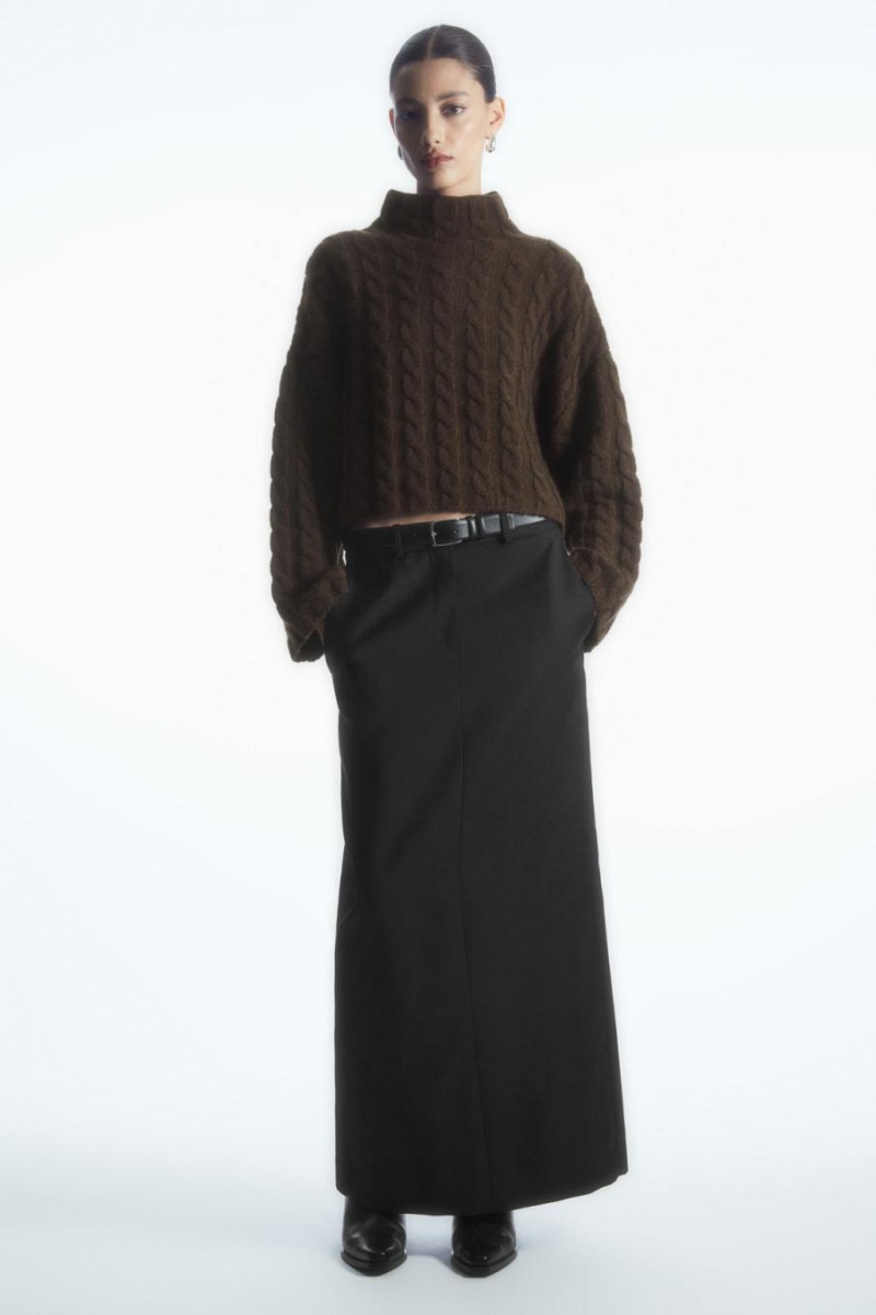 Jumpers Dama COS Cable-knit Yak Turtleneck Maro Inchis | FQGDO-7803