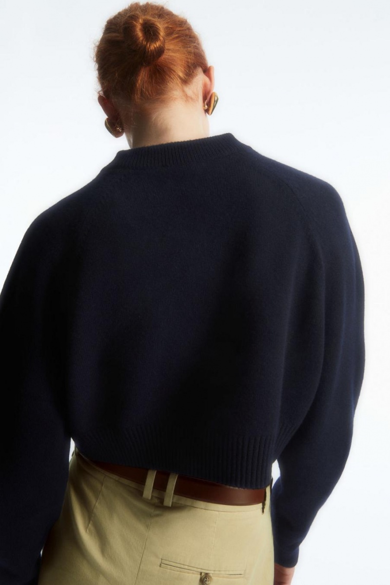 Jumpers Dama COS Cropped V-neck Lână Bleumarin | HXIQB-2501