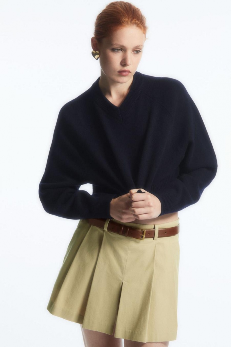 Jumpers Dama COS Cropped V-neck Lână Bleumarin | HXIQB-2501