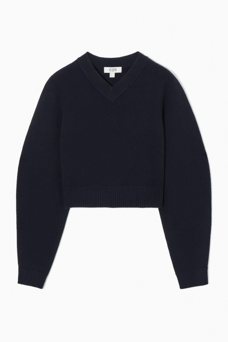 Jumpers Dama COS Cropped V-neck Lână Bleumarin | HXIQB-2501