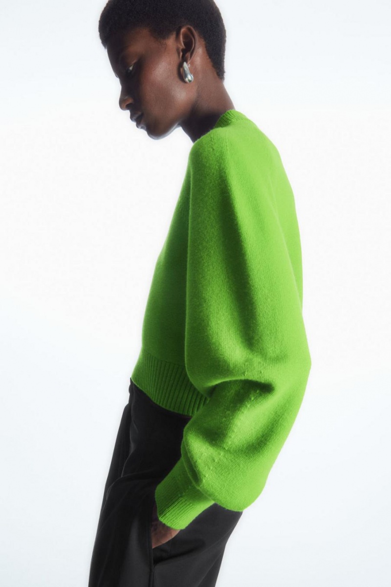 Jumpers Dama COS Cropped V-neck Lână Verzi | AXHPB-1893