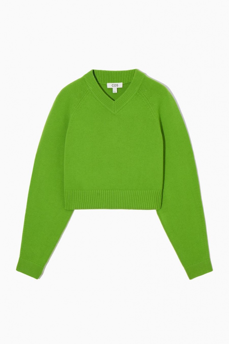 Jumpers Dama COS Cropped V-neck Lână Verzi | AXHPB-1893