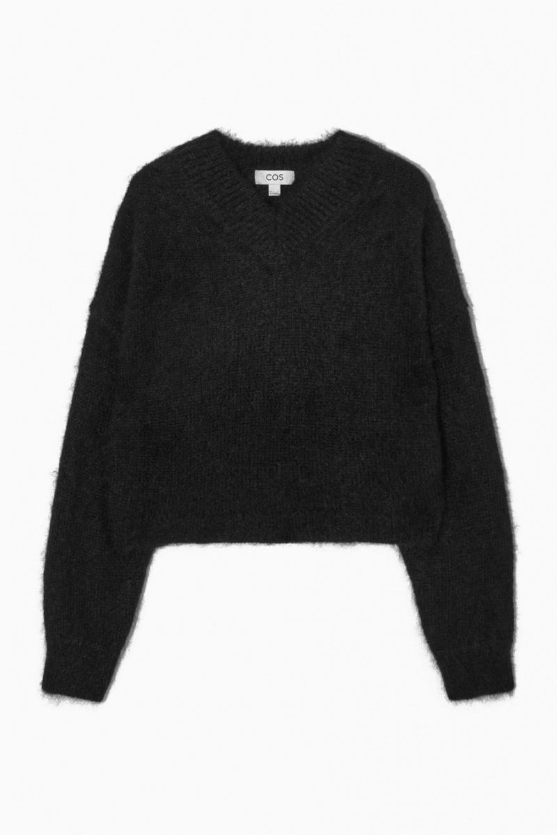 Jumpers Dama COS Cropped V-neck Mohair Negrii | SXBGE-8520