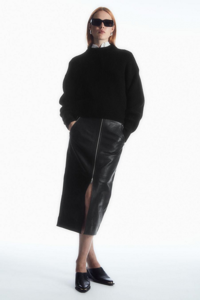 Jumpers Dama COS Cu Nervuri Cashmere-blend Negrii | EABMK-0749