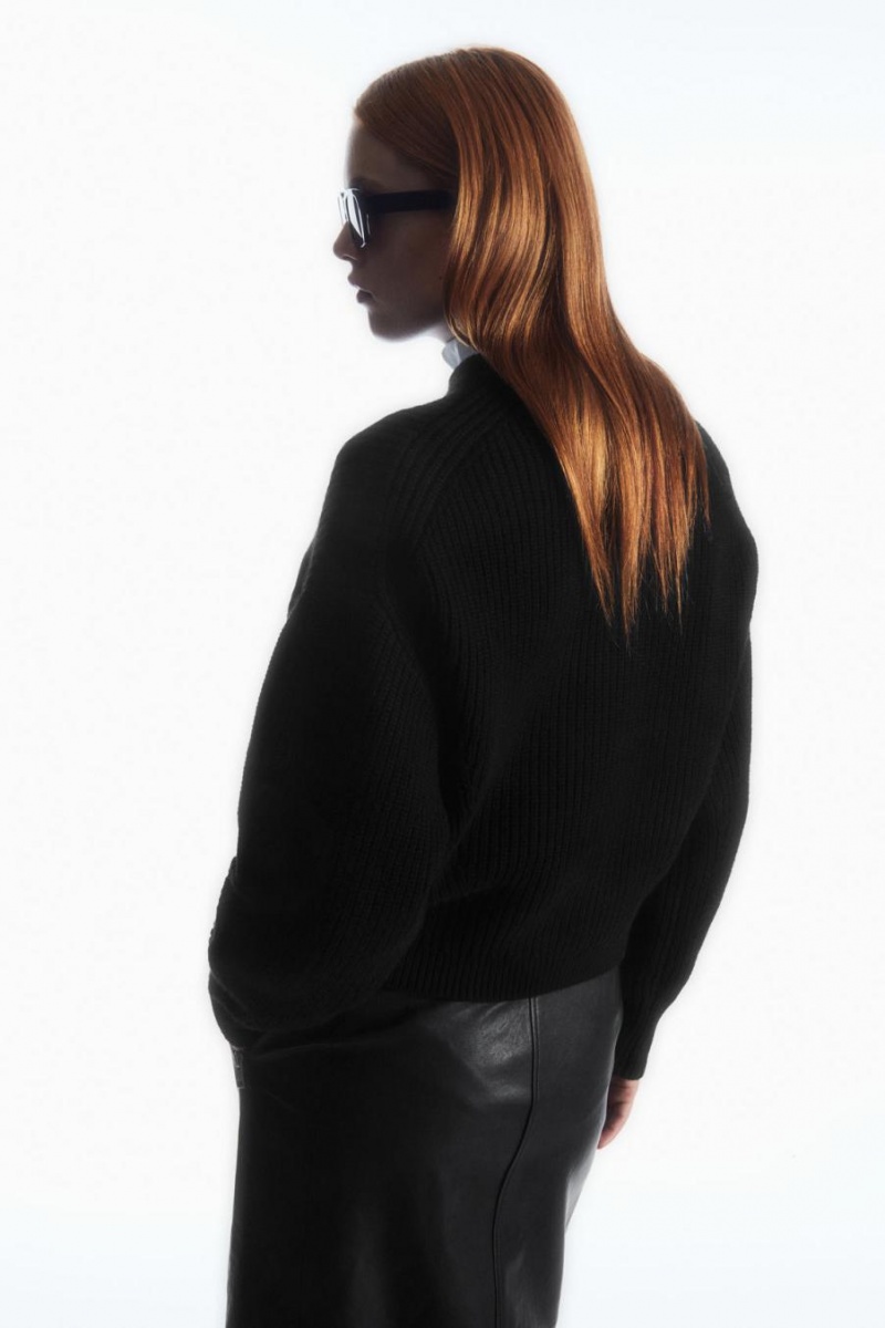 Jumpers Dama COS Cu Nervuri Cashmere-blend Negrii | EABMK-0749