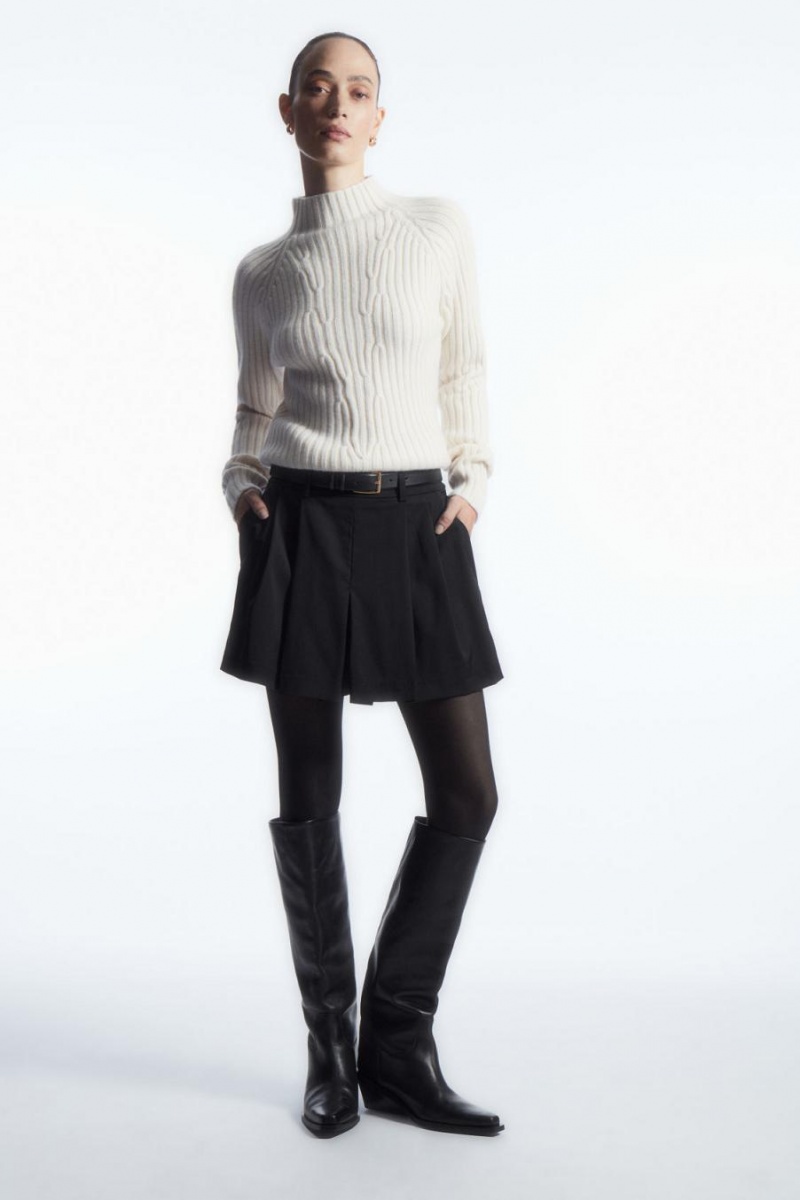 Jumpers Dama COS Cu Nervuri Pure Cashmere Turtleneck Albi | UGKLZ-8057
