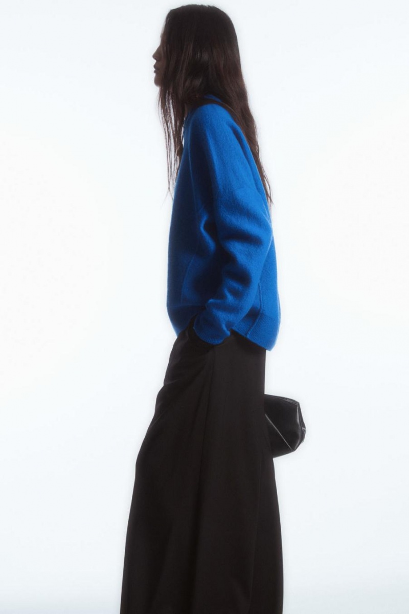 Jumpers Dama COS Dropped-shoulder Boiled-wool Albastri Inchis | MDAKV-1356