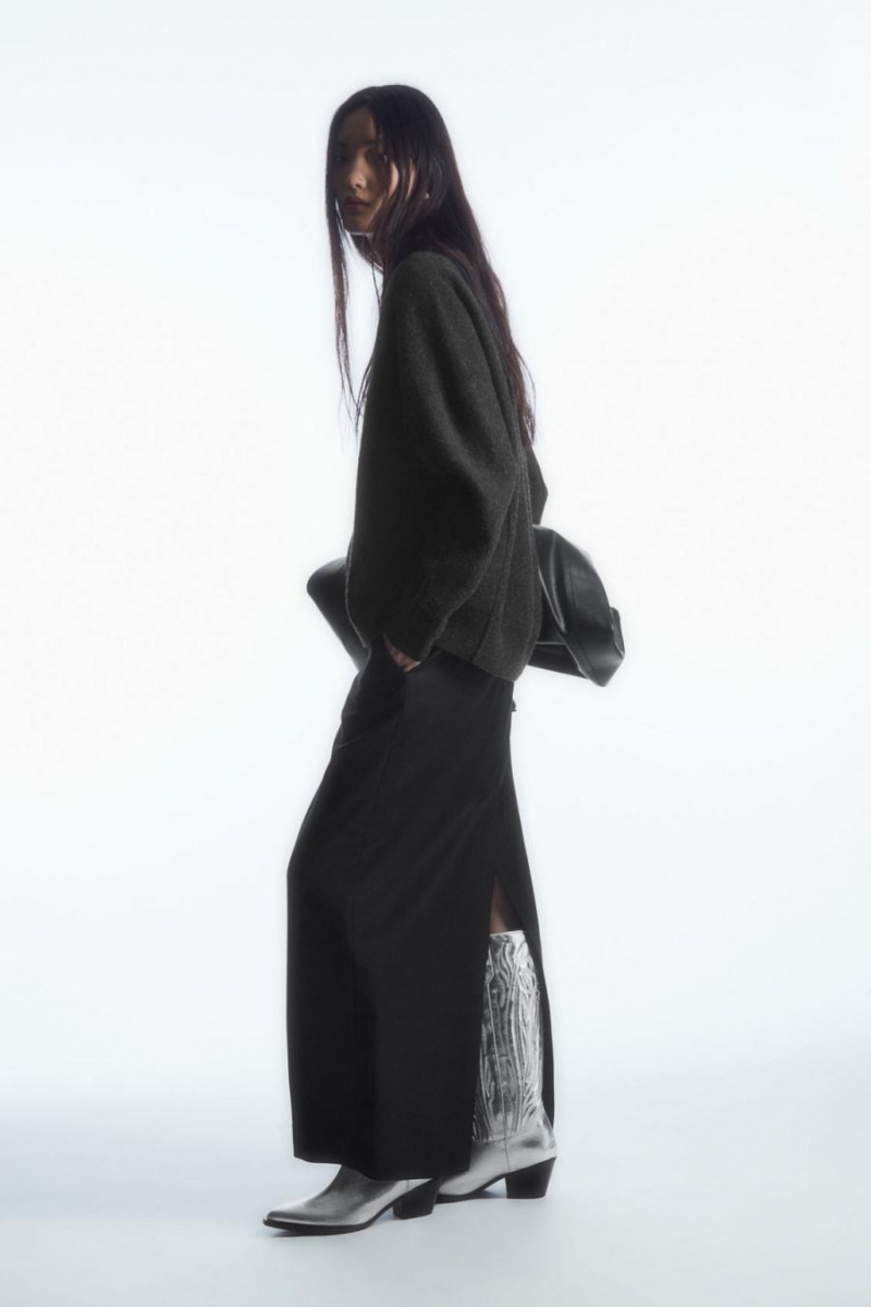 Jumpers Dama COS Dropped-shoulder Boiled-wool Gri Inchis | WTLNF-6937