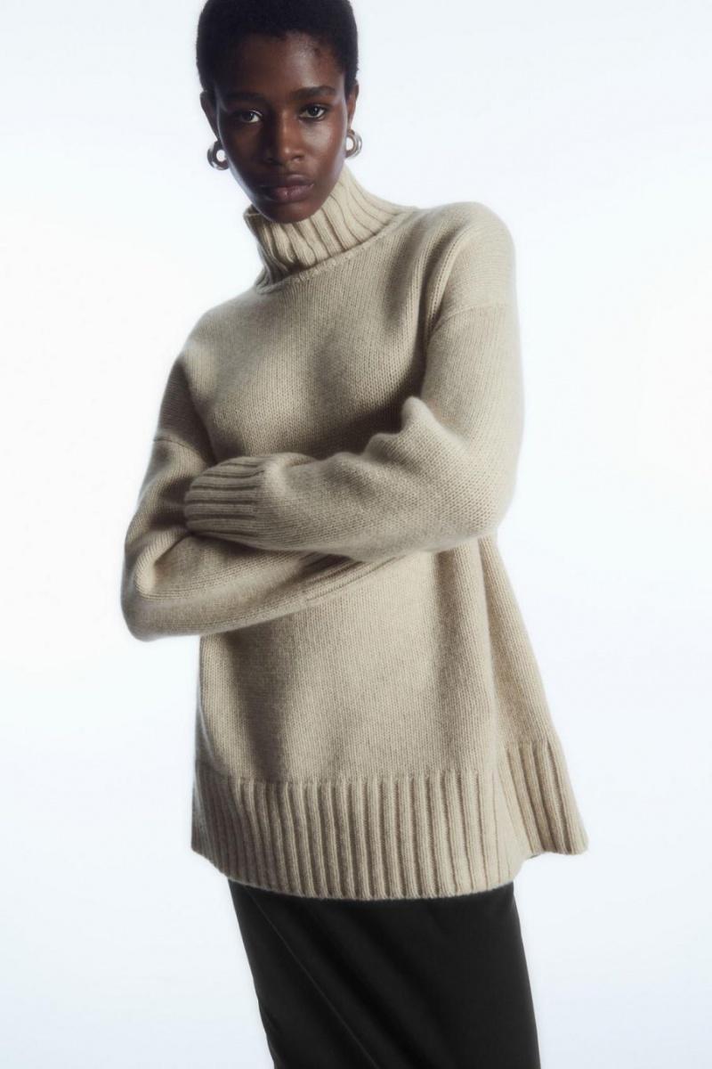 Jumpers Dama COS Funnel-neck Pure Cashmere Albi | SPWYA-8304