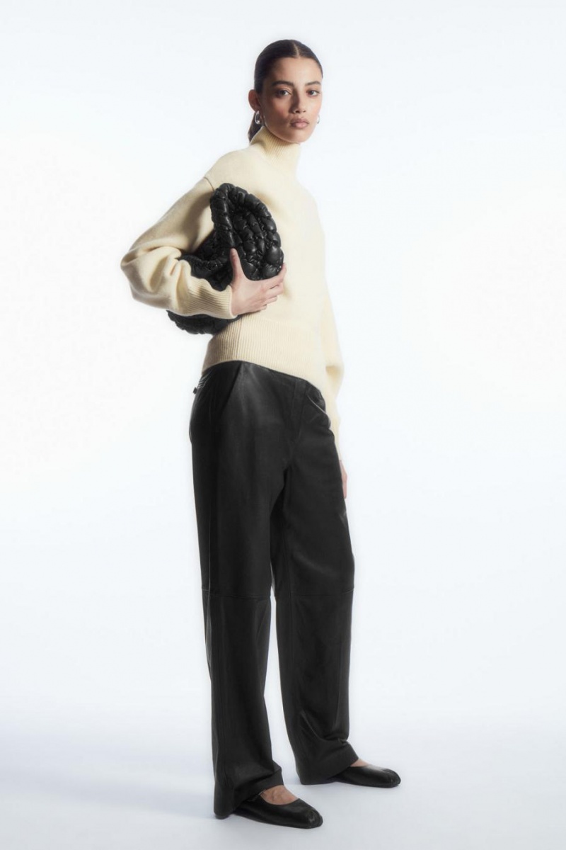 Jumpers Dama COS Funnel-neck Waisted Lână Albi | HLSWQ-3745