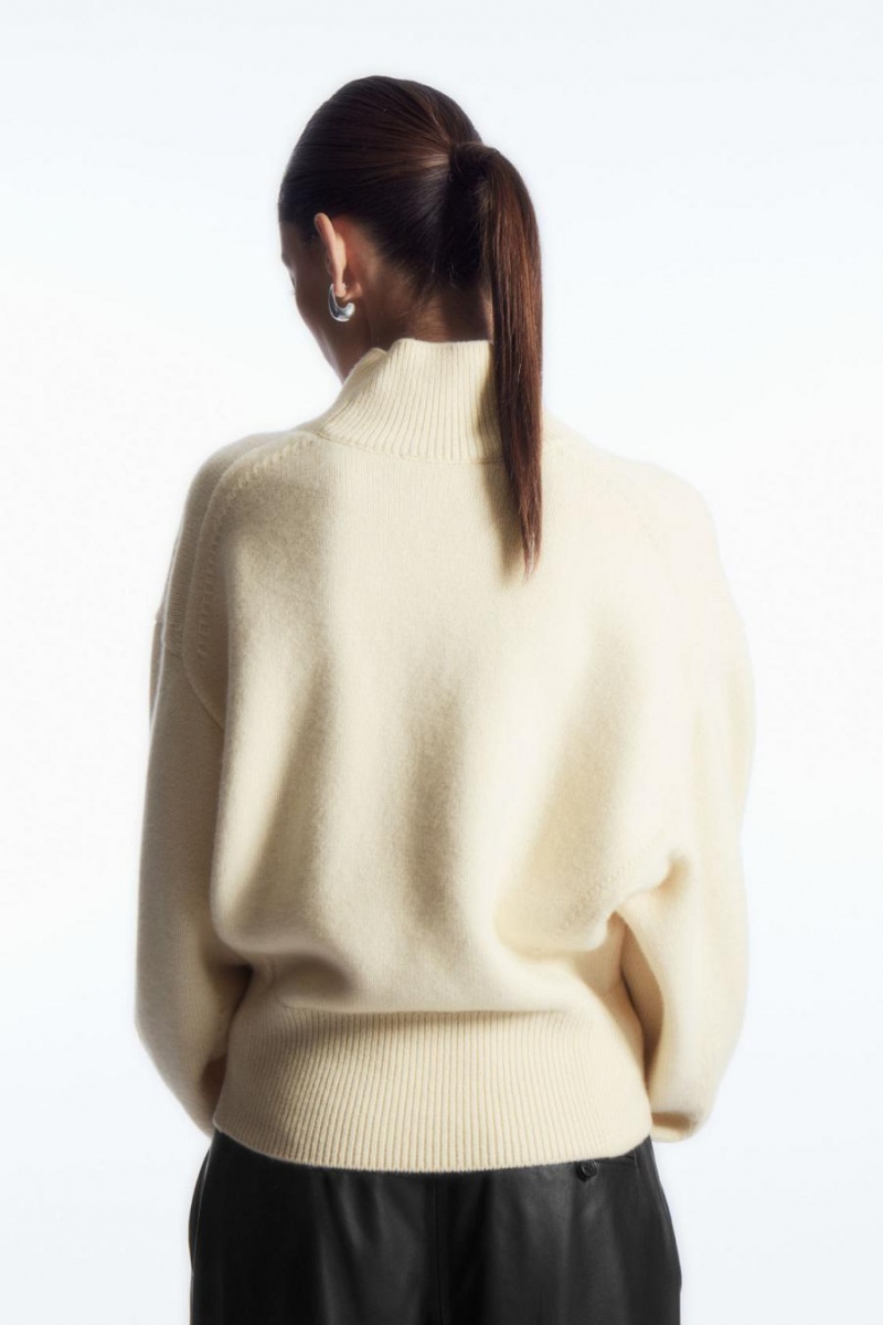 Jumpers Dama COS Funnel-neck Waisted Lână Albi | HLSWQ-3745