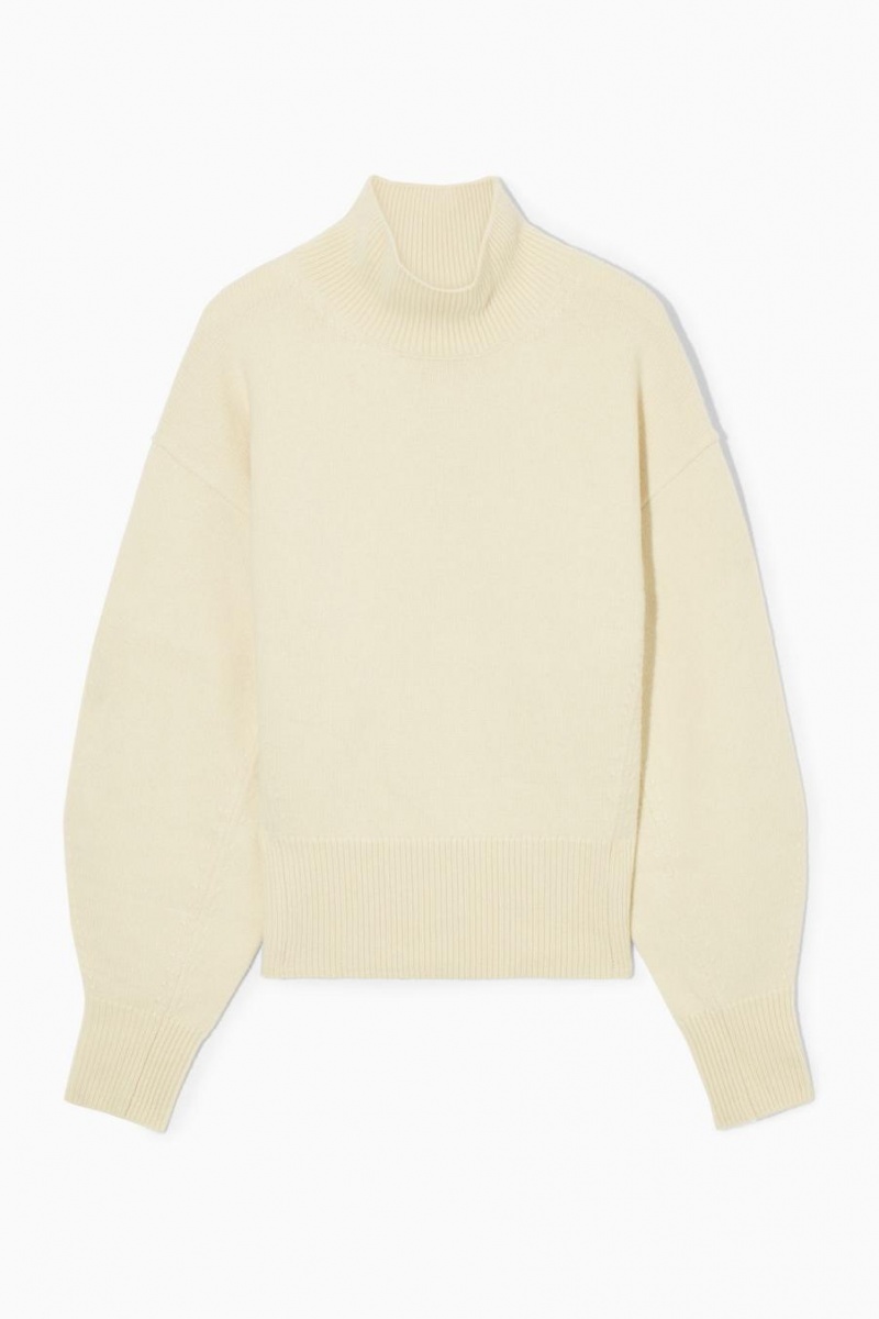 Jumpers Dama COS Funnel-neck Waisted Lână Albi | HLSWQ-3745