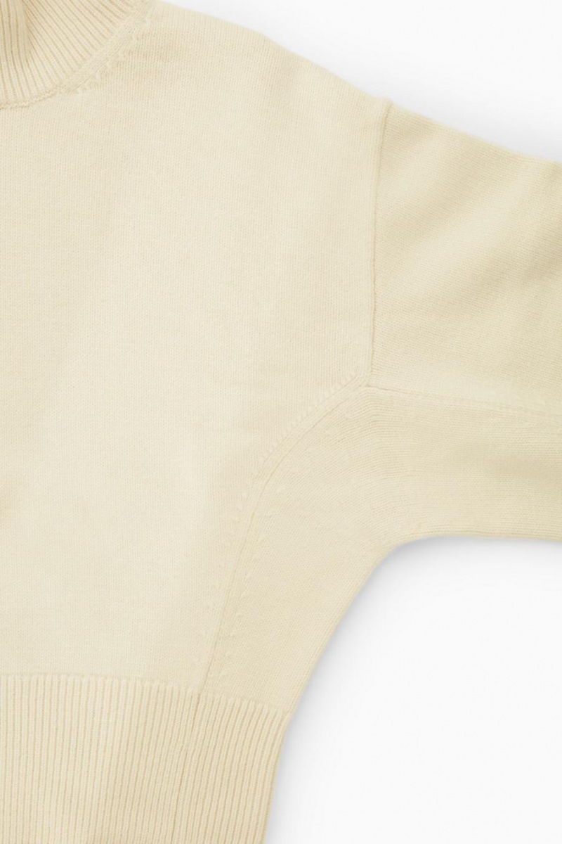 Jumpers Dama COS Funnel-neck Waisted Lână Albi | HLSWQ-3745