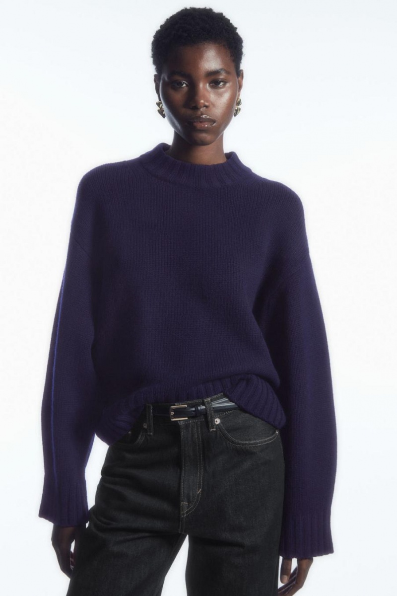 Jumpers Dama COS Grosolan Pure Cashmere Crew-neck Bleumarin | XSHKW-5962