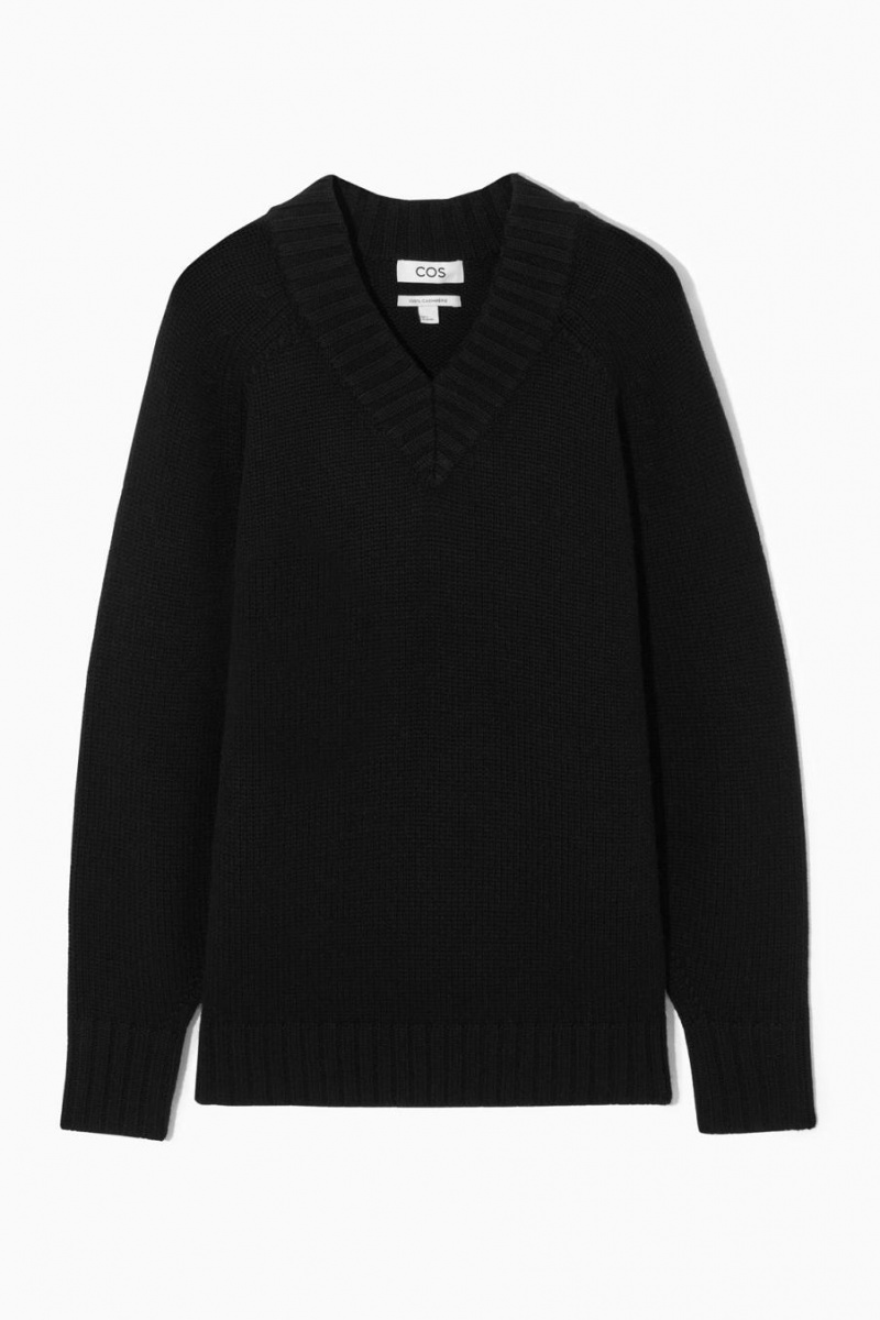 Jumpers Dama COS Grosolan Pure Cashmere V-neck Negrii | RGVKT-4021