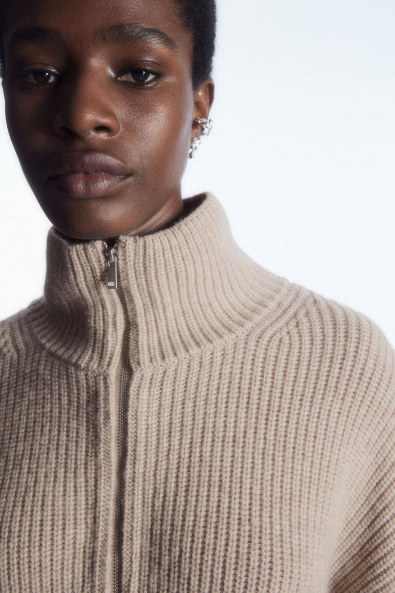 Jumpers Dama COS Oversized Cashmere-blend Half-zip Bej Deschis | HRUTB-7598