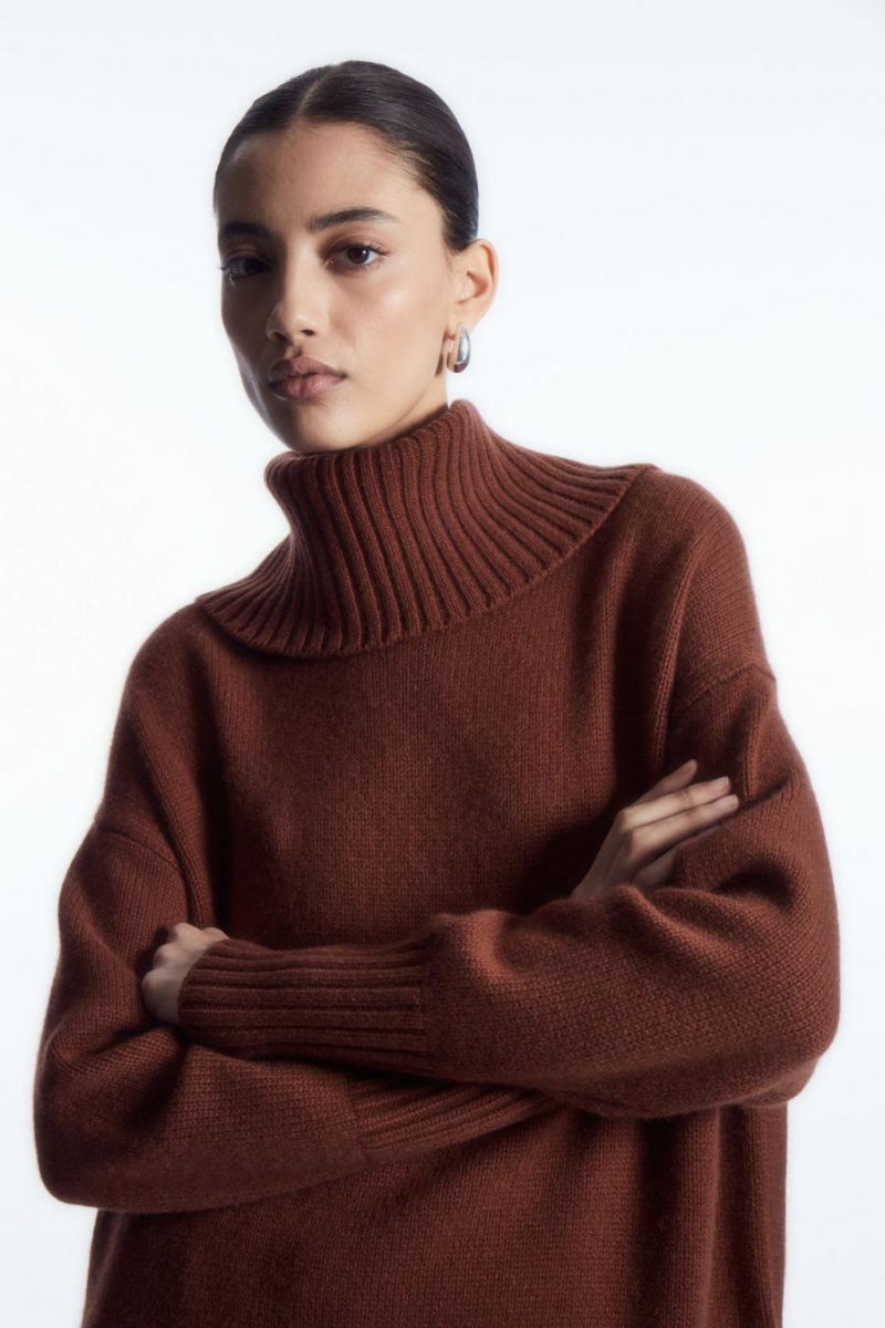 Jumpers Dama COS Oversized Pure Cashmere Roll-neck Rosii | QESLB-2749