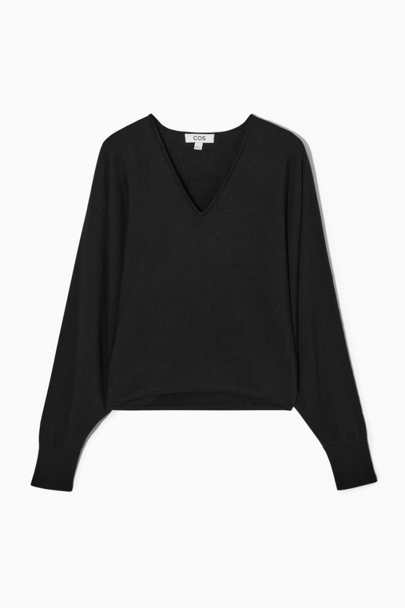 Jumpers Dama COS V-neck Merino Lână Batwing Negrii | XHJIN-1385